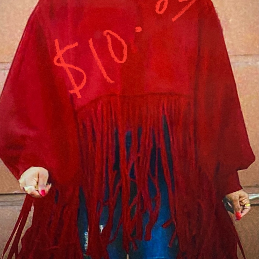 Red Fringe Poncho